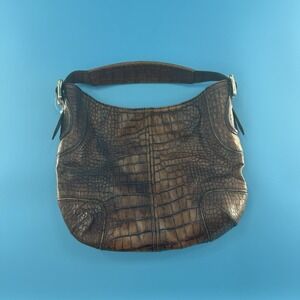 Antonello Melani Brown Croc Embossed Leather Hobo Shoulder Bag